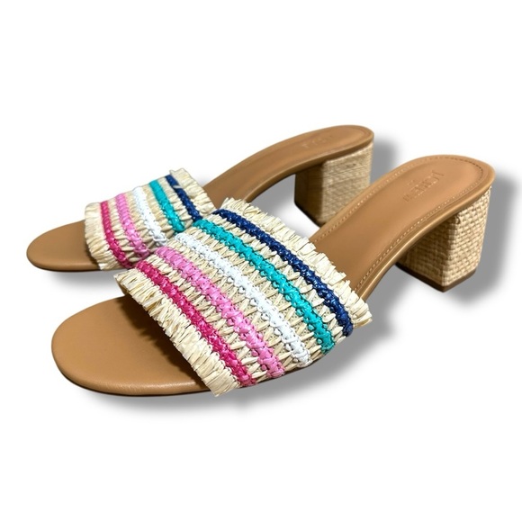 J.Crew Woven‎ Rainbow Raffia Mule Heels Size 9.5 NWOT - Picture 1 of 7